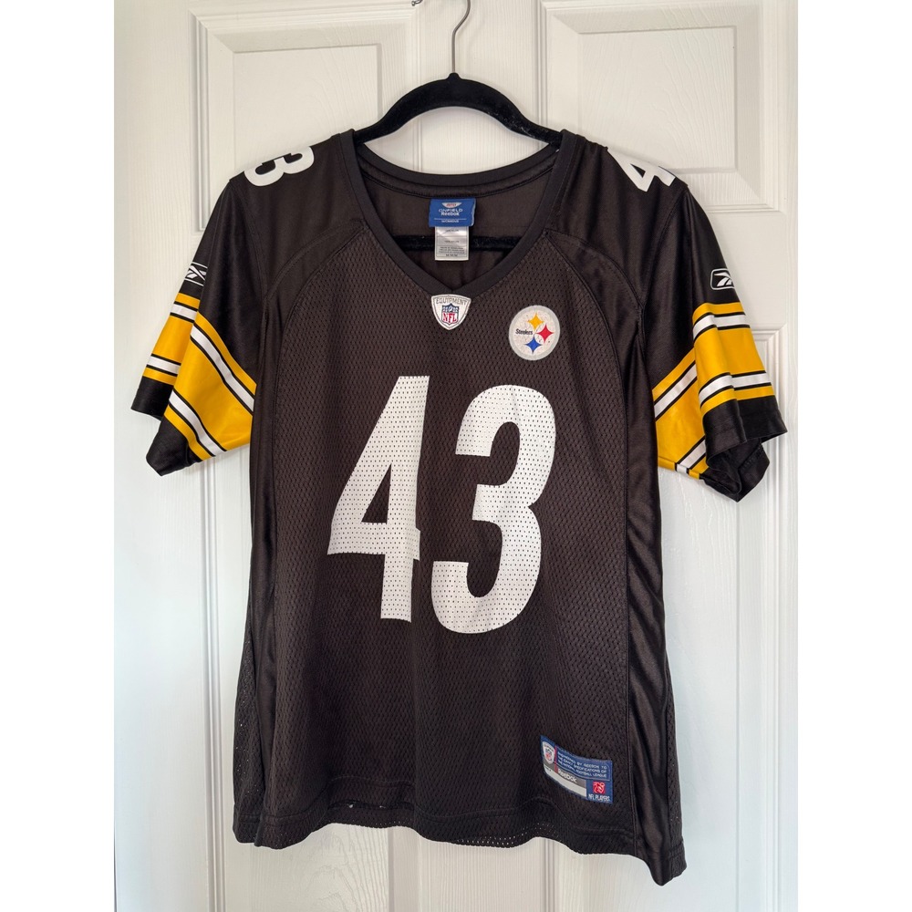 Reebok NFL Pittsburgh Steelers Troy Polamalu 43 Jersey Womens Medium Black Mesh